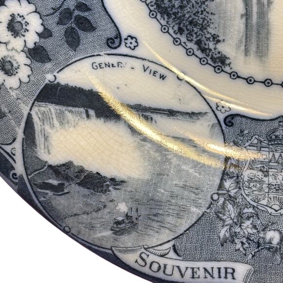 Niagara Falls souvenir plate vintage ceramic porcelain rolled rim flow blue FLAW - Picture 5 of 13